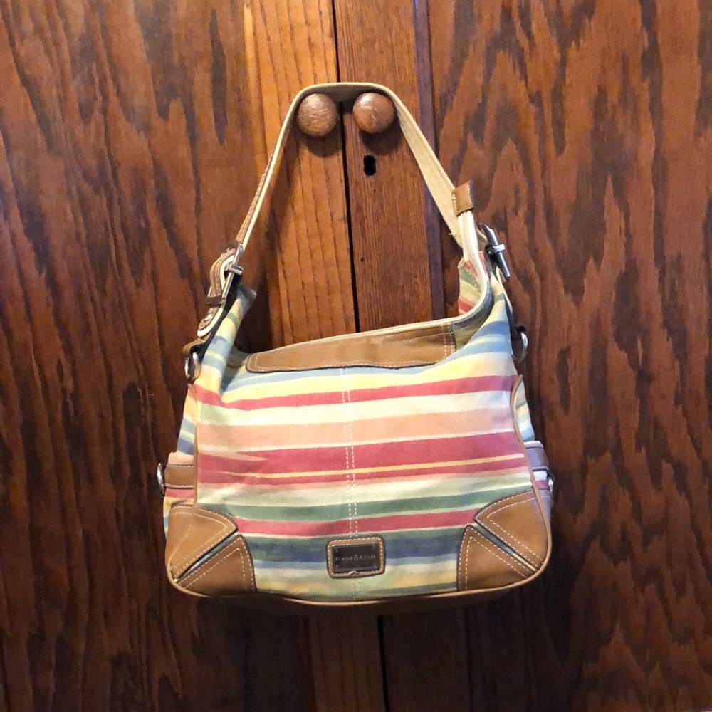 ETIENNE AIGNER Cotton Canvas Striped Multicolor Shoulder Bag